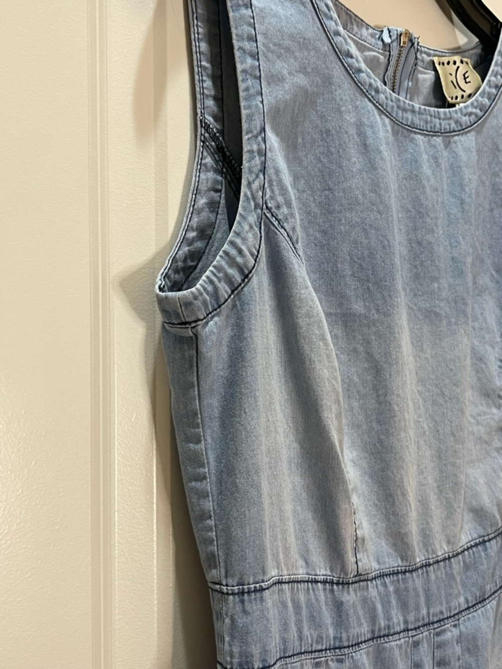 Ice Light Blue Sleeveless Chambray A-Line Mini Dress 100% Cotton Size 10 - Picture 3 of 7